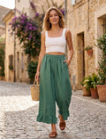 4029 WIDE LINEN PANTS WITH EYELET EMBROIDERY: Black