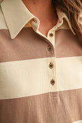 T5244   LONG SLEEVE WIDE PANEL KNITTED SHIRTS: OLIVE/BEIGE / L