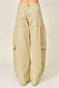 AJP6166 UTILITY BARREL WAIST TIE CARGO PANTS: OLIVE / S-M-L (2-2-2)