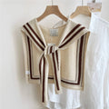 DOUBLE ROW STRIPED FRAME KNITTED SHAWL_CWASC0846: Beige / (OS) 1