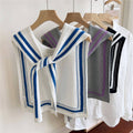 DOUBLE ROW STRIPED FRAME KNITTED SHAWL_CWASC0846: Beige / (OS) 1