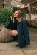 J6101   STRIPED PATTERN INDIGO DENIM BARN JACKET: INDIGO DENIM / S