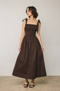 Brown Drop Waist Smocked Maxi Dress