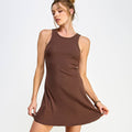 RIBBED SLEEVELESS SKATER KNIT MINI DRESS- CHESTNUT