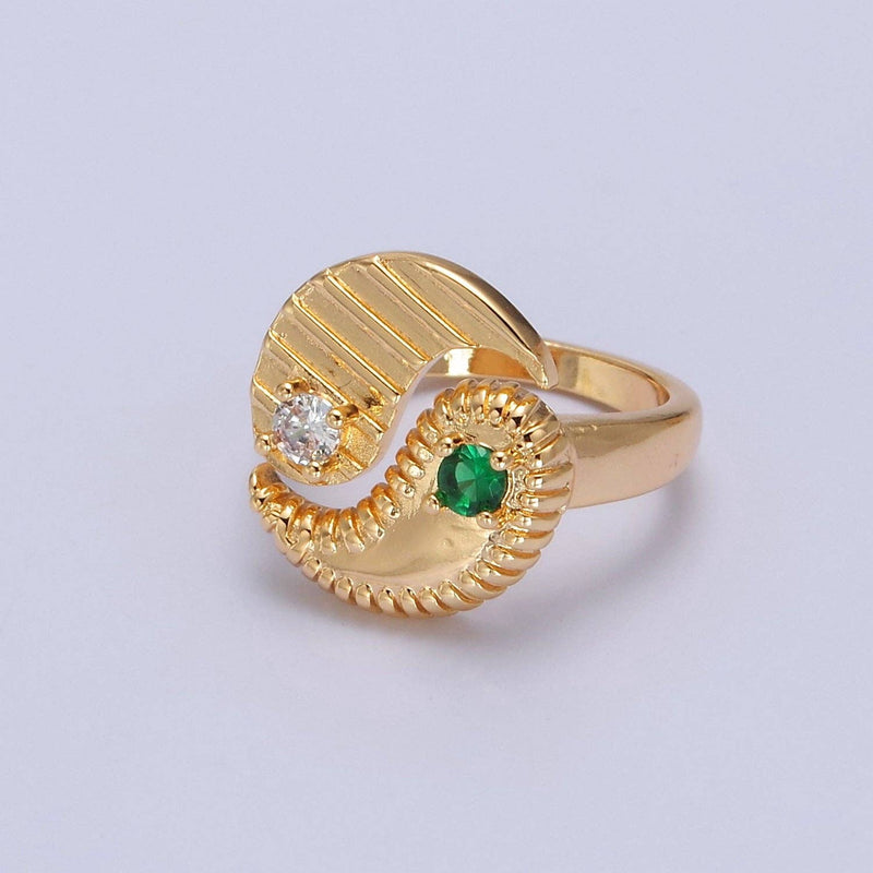 Yin Yang Ring, Adjustable Trendy Yin Yang Ring, Gold Plated, Statement Ring, Trendy Rings O-2146 O-2147: Green
