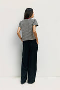 The Cooper Top | Striped T-Shirt Contrast with Neck Band: BROWN/WHITE / SMALL