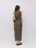 The Sab Skirt | Plaid Crinkle Midi Skirt: BROWN / SMALL