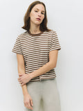 The Cooper Top | Striped T-Shirt Contrast with Neck Band: BROWN/WHITE / SMALL