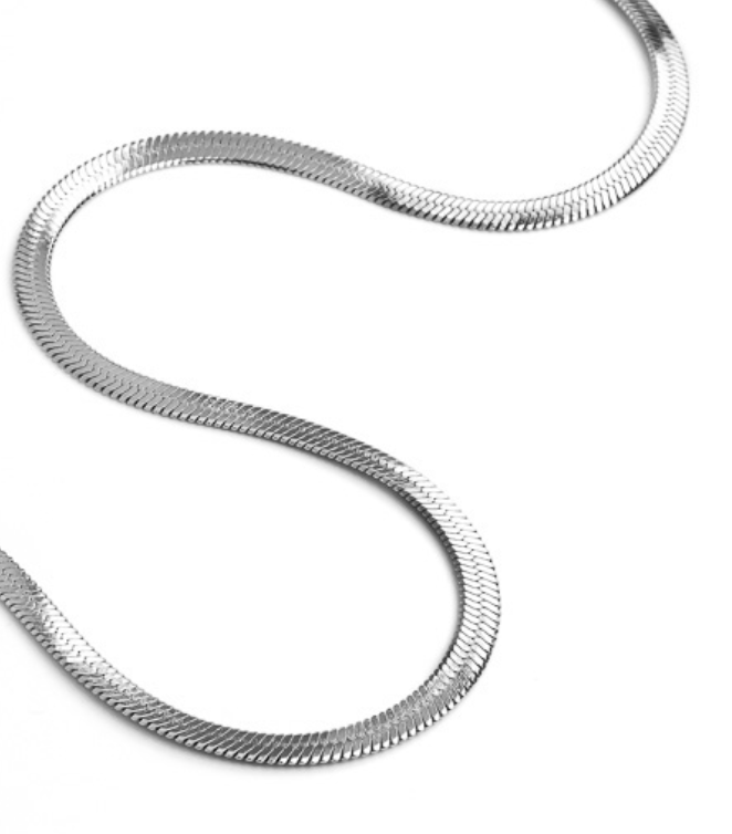 Kate- Herringbone Stainless Steel Necklace 14K- Widest: Silver
