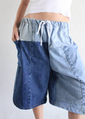 Patchwork Denim Wide Leg Jort