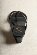 Aurora Black Leather Wedge Thong Sandals
