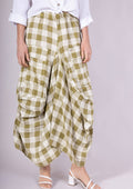 6633C LINEN SKIRT WITH POCKETS, VICHY CHECK PATTERN: Yellow