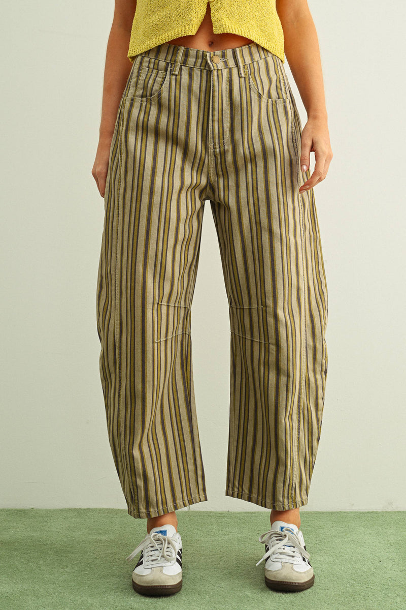 Striped Barrel Pant in Olive and Tan