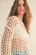 T3398 CORCHET KNITTED TUNIC TOP: CREAM / M/L
