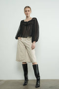 MAP3098 DENIM BERMUDA SHORTS WITH YOKE SEAM: CREAM / L