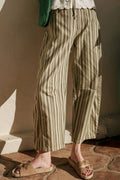 Striped Barrel pant in green and tan