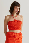 Smocked Cotton Halter in Poppy