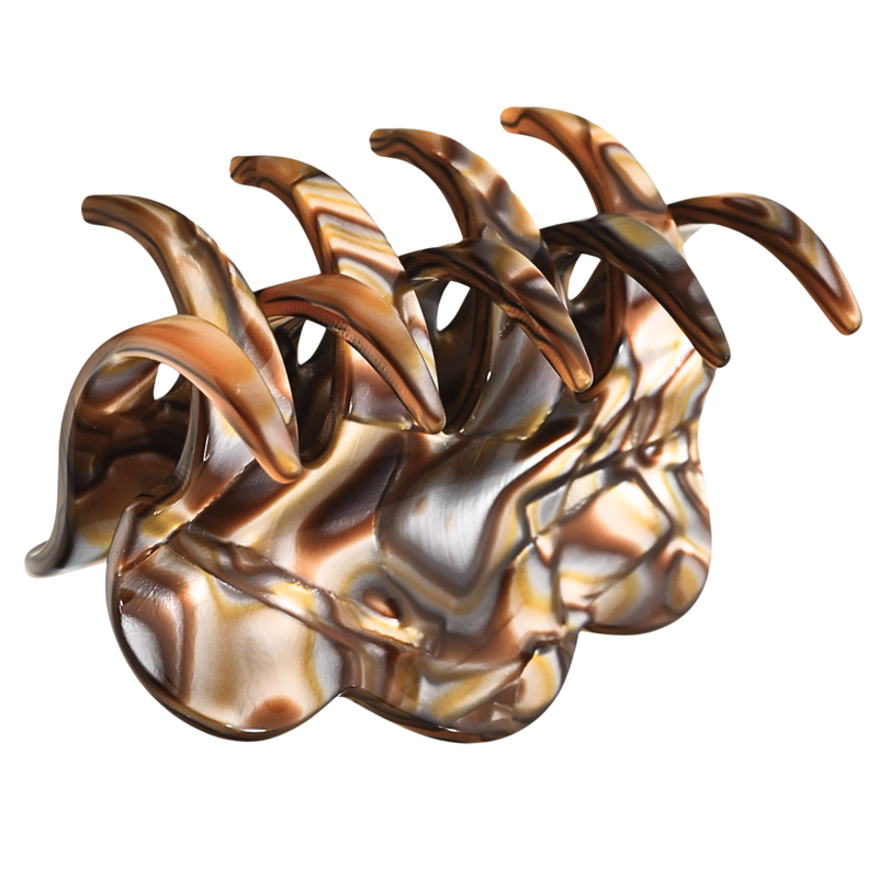 French Amie Crown Wave Small 2.5” Cellulose Handmade Interlocking Hair Claw: Silver Onyx Grey