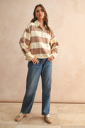 T5244   LONG SLEEVE WIDE PANEL KNITTED SHIRTS: OLIVE/BEIGE / M