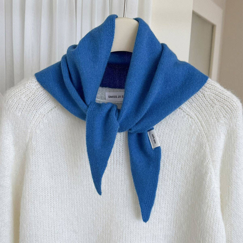 Pure Wool Knit Triangle Scarf Multi-Use_CWOV00279: DARKBLUE / (OS) 1