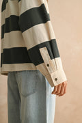 T5244   LONG SLEEVE WIDE PANEL KNITTED SHIRTS: OLIVE/BEIGE / L