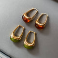 Green Amber Resin Teardrop Earrings_CWAJE06456: Brown / (OS) 1