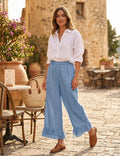 4029 WIDE LINEN PANTS WITH EYELET EMBROIDERY: CANDY