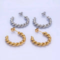 Stainless Steel 25mm Rope Croissant C-Shaped Hoop Earring: GOLD
