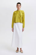 Key Lime Asymmetrical Ruffled Blouse by Touche