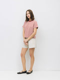 The Cooper Top | Striped T-Shirt Contrast with Neck Band: BROWN/WHITE / SMALL