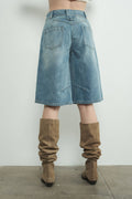 MAP3098 DENIM BERMUDA SHORTS WITH YOKE SEAM: CREAM / M