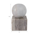 Marble sphere on a square base with dimensions indicated