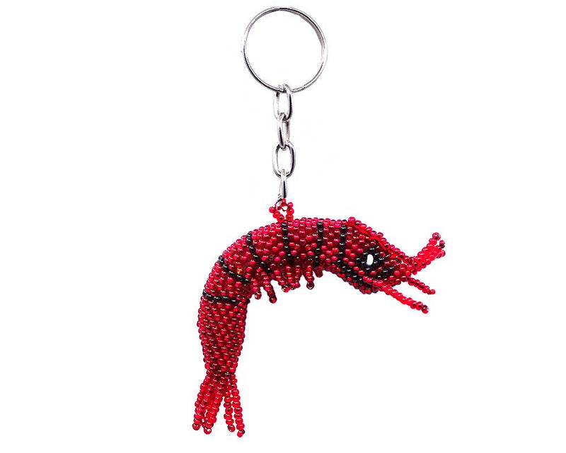Beaded Red Shrimp Seed Bead Figurine Keychain