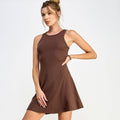 RIBBED SLEEVELESS SKATER KNIT MINI DRESS- CHESTNUT