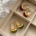Green Amber Resin Teardrop Earrings_CWAJE06456: Brown / (OS) 1