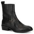 Black crocodile-patterned boot on a white background