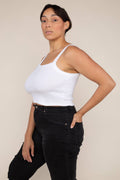 Asymmetrical Strap Crop Rib Tank: Ivory / Small