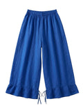 4029 WIDE LINEN PANTS WITH EYELET EMBROIDERY: Black