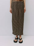 The Sab Skirt | Plaid Crinkle Midi Skirt: BROWN / SMALL