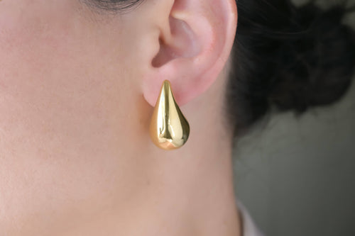 Chunky Hollow Drop Earrings- Lightweight Tear Drop Studs: Yellow Gold / Plain
