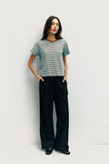 The Cooper Top | Striped T-Shirt Contrast with Neck Band: BROWN/WHITE / SMALL