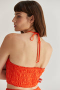 Smocked Cotton Halter in Poppy