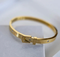  Buckle Bangle Bracelet- Hinged- Stainless Steel - Cuff : Yellow Gold
