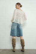 MAP3098 DENIM BERMUDA SHORTS WITH YOKE SEAM: CREAM / L