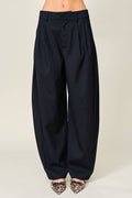 Navy Pinstripe Barrel Pants