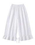 4029 WIDE LINEN PANTS WITH EYELET EMBROIDERY: Black