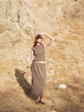 The Sab Skirt | Plaid Crinkle Midi Skirt: BROWN / SMALL