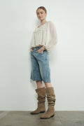 MAP3098 DENIM BERMUDA SHORTS WITH YOKE SEAM: CREAM / M