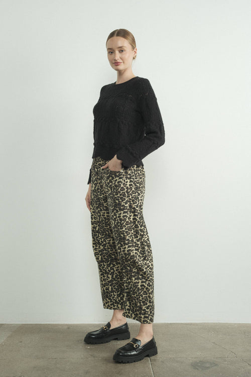 Leopard Relax Fit Denim Pants