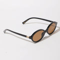 Sunglasses with black frame and brown lenses on a white background